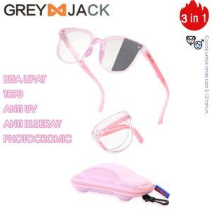 Grey Jack Kacamata Anak Lipat Anti Radiasi Blueray Photocromic Anak Perempuan / Laki-laki Fashion New Trend Foldable 555