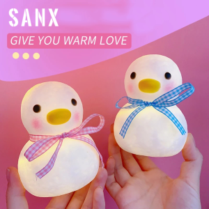SANX Cute Duck LED Night Light Battery Powered Lamp Ins Sweet Style Kid Bedside Lamp Table Decoration Creative Lovely Gift Little Yellow Duck