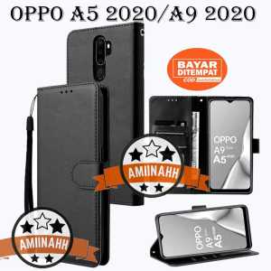 Sarung Flip Leather Premium untuk OPPO A5/A9 2020 - Dompet Kulit Flip Case dengan Tali Pinggang