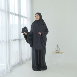 Restu Ibu Mukena Traveling Dewasa Mini Pouch 2 in 1 Resleting Di Dagu Naima Series Polos Katun Premium Jumbo Simpel Bahan Adem