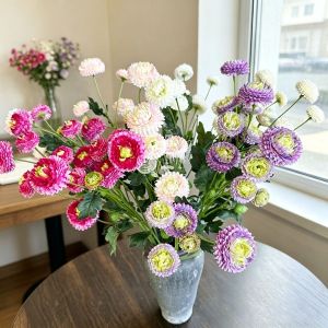 CHLOCH Silk Material Artificial Chrysanthemum Flowers 5 Heads Realistic Design Fake Plants Decoration Props Multicolor Silk Flowers Home Decor
