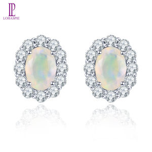Lohaspie Jewelry Genuine Silver Earings 925 Original Natural Opal Stud Earring Opal Stone Original Earrings Opal Birthstone Earring For Women 925 Silver Earrings Jewelry