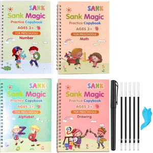 4 Books + Pen Sank Magic Practice Copybook Free Wiping Childrens Copybook Magic Magic Writing Sticker English Version
