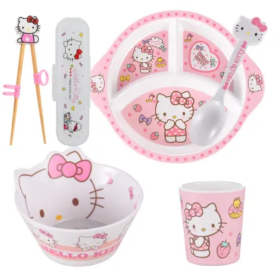 Childrens Tableware Set: Baby Divided Plate Imitation Porcelain Melamine Infant And Kindergarten Plate Anti-fall Eating Bowl Cartoon Dingdang ☀0414x