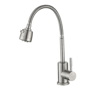 High Pressure Kitchen Faucet with 60CM Water Hose 304 Stainless Steel Single Cold 360 Flex Rotation Universal Kitchen Faucet Single Handle Lead-Free Ceramic Cartridge Anti Splash Wire Drawing Silver with Filter Two Effluent Modes Water Saving Tap
