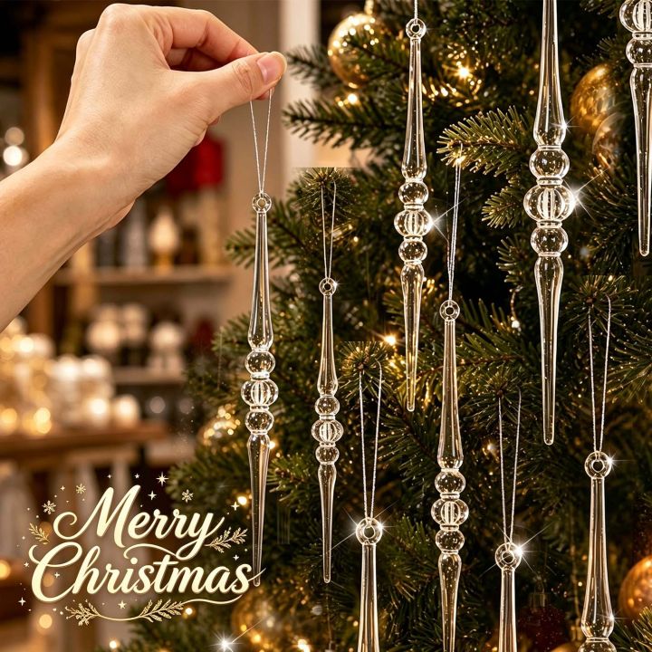 12Pcs/Pack Clear Crystal Icicle Christmas Ornament Acrylic Beaded ...
