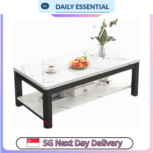 【DAILY ESSENTIAL】 H236 Glass Coffee Table with Lower Shelf | 100cm or 120cm