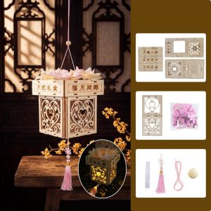 RGFV Phong cách cổ xưa Đèn lồng Tết Trung Thu Sáng chói Phong cách truyền thống Đèn lồng gỗ phát sáng Bộ dụng cụ thủ công Túi vật liệu tự làm Đèn thủ công Trang trí nhà cửa
