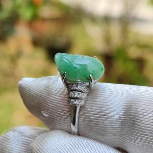 Green Natural Type A Jadeite Jade crafted with Pixiu set on adjustable S925 as a Ring with certificate weigh 2.6 grams measurement 12.2 * 7 * 4.9 (s925ring9)