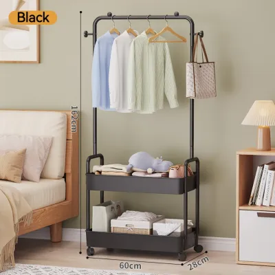 🚚LOCAL SELLER🚚Cloth Hanging Rack With Wheels/Clothes Hanger With Double Layers Storage Basket/Movable Clothes Organizer