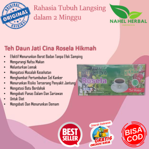 Teh Celup Daun Jati Cina Plus Rosella Rosela Hikmah Herbal Isi 20 Kantung / Bag Teh Jati Cina Pelangsing Badan Dan Perut \ Teh Daun Jati Cina Kapsul Ori \ Teh Celup Daun Jati Cina Pelangsing \ \ Teh Jati Cina Kiloan \ Teh Celup Daun Jati Cina Gholiban