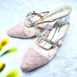 sendal hak 5cm pesta brukat wanita model permata rantai oriana heels tahu kaca by purple shoes