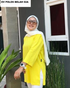 ELQIA - Pakaian Kaos Katun Tunik Polos Wanita Atasan Oversize Belah Pinggir Tangan 7/8