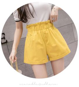 กางเกงขาสั้นแฟชั่นเอวสม็อคเป็นเอวยางยืด แต่งเบิ้ลปลายขากางเกง สวยหรูราคาเบาสบาย  รุ่น306#สุดฮิต