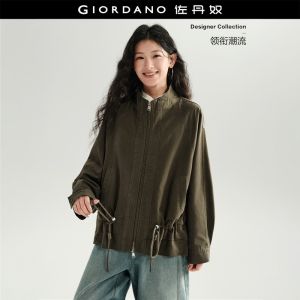Giordano Women Stand collar drawstring cinched waist jacket Free Shipping 18376212