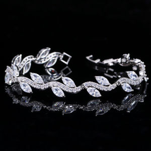 SEQUITO Indian Style Classy Women Silver Plated AAAAA Cubic Zirconia Gorgeous Leaves Charm Bracelet Banquet Party Bangle Accessories B185