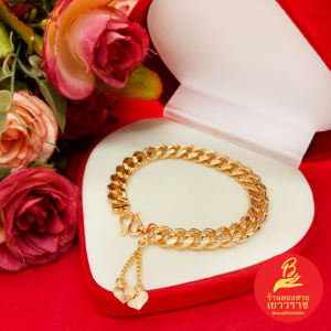 สร้อยข้อมือลายเลสแบนตัดลาย ความยาว 7 นิ้ว ชุบ14K ใส่ได้ทุกโอกาส ใส่อาบน้ำได้ ใส่ในชีวิตประจำวันได้ รูปถ่ายจากสินค้าจริง