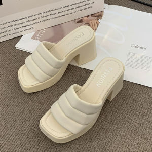 6CM  Womens Korean Version Fairy Style Thick Heel Flods Wear One-Line Sandals Korean sandals high quality
