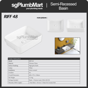 Rubine x sgPlumbMart RIFF 48 Semi Recess Designer Basin Half Semi Recessed Square Basin 420x460x170mm Toilet Bathroom Basin