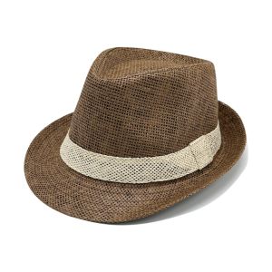 HEALMEYOU Vintage Men Straw Hat Wide Brim Sun Protection Cowboy Jazz Cap Elegant Gentleman Panama Cap