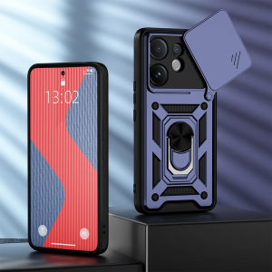 Shockproof Armor Case for VIVO V60 Silicone+PC Slide Camera Protection Metal Ring Stand Phone Cover for VIVO V60 5G