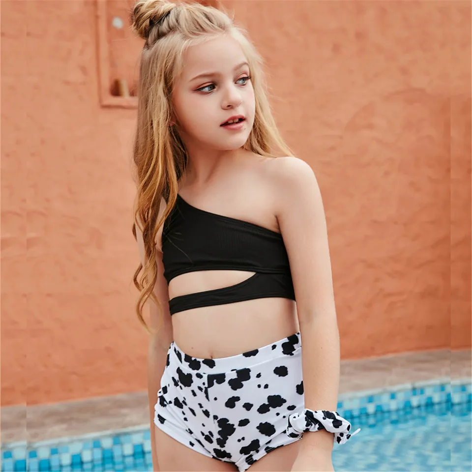 2021 Summer Cute Girls Holiday Cute Off Shoulder Print Bikini Set Two Piece Swimsuit  Bathing Suit Free Shopping COD