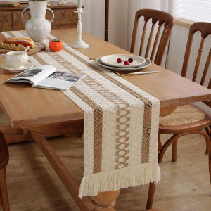 Table Runner Cotton Linen Table Flag Stripe Stitched Two-color Braid with Tassel Placemat Kitchen Table Cloth Table Decoration Modern Minimalist Table Cloth TV Cabinet Cover Dining Table Long Towel