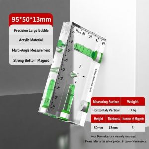 YESMILE 1PC Trong suốt Thước đo độ cao mini Acrylic Từ tính Thước thủy Chuyên nghiệp Độ chính xác cao Dụng cụ đo góc Đa năng