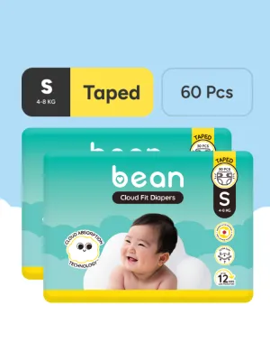 [Bundle of 2] bean Cloud Fit Taped Diapers Small (4-8 kg) - 60 pcs