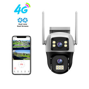 V380 Pro Outdoor CCTV Camera connect cellphone 4G Sim Dual Lens Screen PTZ IP66 Waterproof Outdoor Surveillance AI Human Detection Security Protection Two-way Audio IP Security Cameras