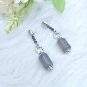 Ready Stock SG - Silver Geometric Grey Agate Statement Earrings Modern Sleek Classic Minimalistic Earrings