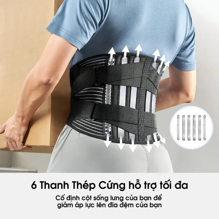 Đai Lưng Bảo Vệ Cột Sống Giúp Giảm Đau Lưng với 6 Thanh Thép Hỗ trợ, Thoáng Khí, Hỗ trợ điều trị Thoái Hóa Cột Sống, Thoát Vị Đĩa Đệm