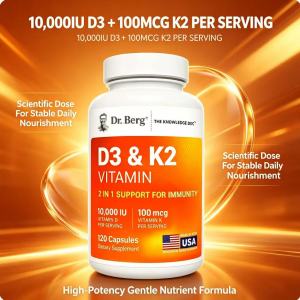 Dr. Berg Vitamin D3 & K2 Capsules 10000IU D3+100mcg K2 Immune & Bone Health Support 120ct