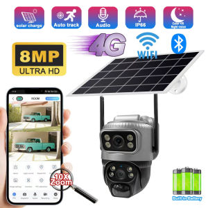 8MP HD Solar 4G Camera Dual Lens Dual Screen WiFi Camera IP66 Waterproof Color Night Vision Outdoor Wireless Surveillance