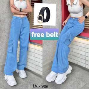 Free belt Cargo Jeans Highwaist Kulot Loose Wanita Big size 27-34 Terbaru Viral