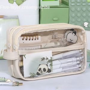 VIVIDI Multi-functional Pencil Case Transparent Large Capacity Pen Bag Special Design with Handle Stationery Storage Pouch Office School Supplies