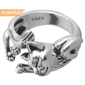 【PCWFKef】 แหวนแมววินเทจน่ารักสำหรับผู้หญิงเครื่องประดับอินเทรนด์ปรับแหวนของขวัญสำหรับงานเลี้ยง
