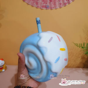 Bánh cuộn kem lỗ tròn đựng tiền ống tiết kiệm gốm sứ - Heo Đất Tiết Kiệm Tiền Decor Để Bàn Quà Tặng Độc Đáo