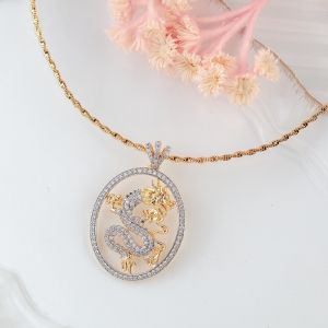 โช๊คเกอร์พร้อมจี้มังกรล้อมเพชร จี้นำโชค ลาภ เงินทอง ร่ำรวย มั่งคั่ง สีทอง24k โช๊คเกอร์18นิ้ว พร้อมส่ง