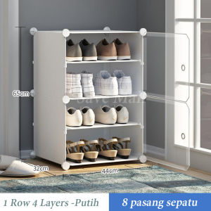 SaveMall Rak sepatu susun plastik serba guna bahan tebal Lemari sepatu 8 susun tertutup anti debu