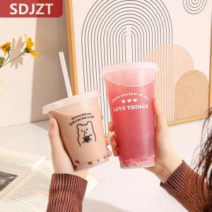[COD] SDJZT ขวดน้ำน่ารักสำหรับกาแฟน้ำผลไม้นมชาถ้วยเย็นพลาสติกน่ารักพร้อมฝาหลอดแบบพกพาใช้ซ้ำได้ขวดน้ำดื่มปราศจากสาร BPA