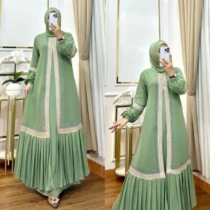 Syahira Dress Baju Gamis Abaya Turki Wanita Remaja Aesthetic Ceruty Babydol Motif Renda Terbaru 2024