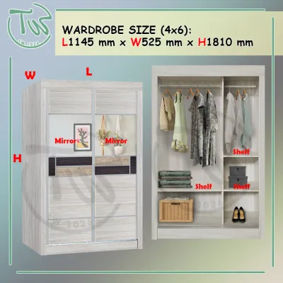 TW (KL & Selangor) Ready Assembled 4x6FT Sliding Wardrobe with Mirror Design/4FT Wardrobes/Assembled Wardrobes- Beige