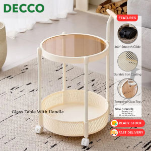 DECCO Double Layer Cream Style Movable Snack Cart Pulley Coffee Table Storage Living Room With Wheels Meja Troli Bergolek Dengan Roda - Fulfilled by DECCO SHOP