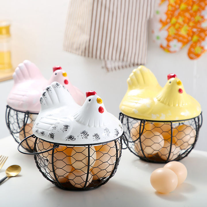 1Pc Egg Storage Basket Chicken Shape Decoration Iron Antislip Egg