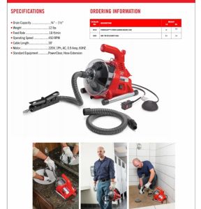 RIDGID 59138 PowerClear™ R7 Drain Cleaning Machine 3/4 - 1 1/2 (19 mm - 38 mm) Drain Capacity (Red) Sink Declogger Alis Bara