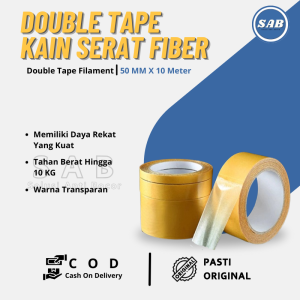 Double Tip Fiber Grid Tape Kain Dua Sisi Super Kuat Serbaguna Transparan Tidak Berbekas Tahan Cuaca
