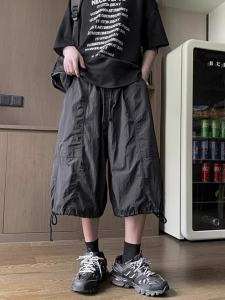 Japanese Yamamoto Style Workwear 7-Crop Pants MenS Summer Thin Loose Wide-Leg Shorts Over-Knee Casual Pants Underwear Top