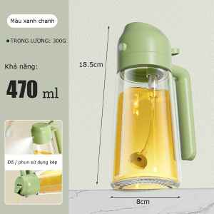 Bình đựng dầu ăn tích hợp rót và xịt thủy tinh có chia vạch tay cầm dung tích 470ml-NIEVE