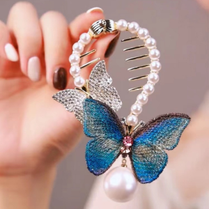Fashion Rhinestone Butterfly Hair Clip High-quality Pearl Bud Hairstyle Buckle High Ponytail Hairpin Hairclip for Women Hair Accessories